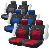 Front Seat Covers Set Universal with Detachable Headrest (Fabric) WRC 4 pcs, Airbag Compatible - ΜΑΥΡΟ/ΚΟΚΚΙΝΟ