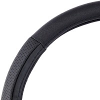 καλυμμα τιμονιου δερμα λαβες 38cm - μαυρο